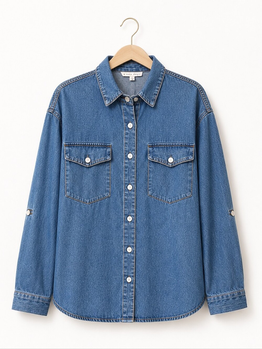 Jane + Delancey | Blue Lyocell Cotton Button-Up Shirt Jacket | Size Large - Picture 6 of 9